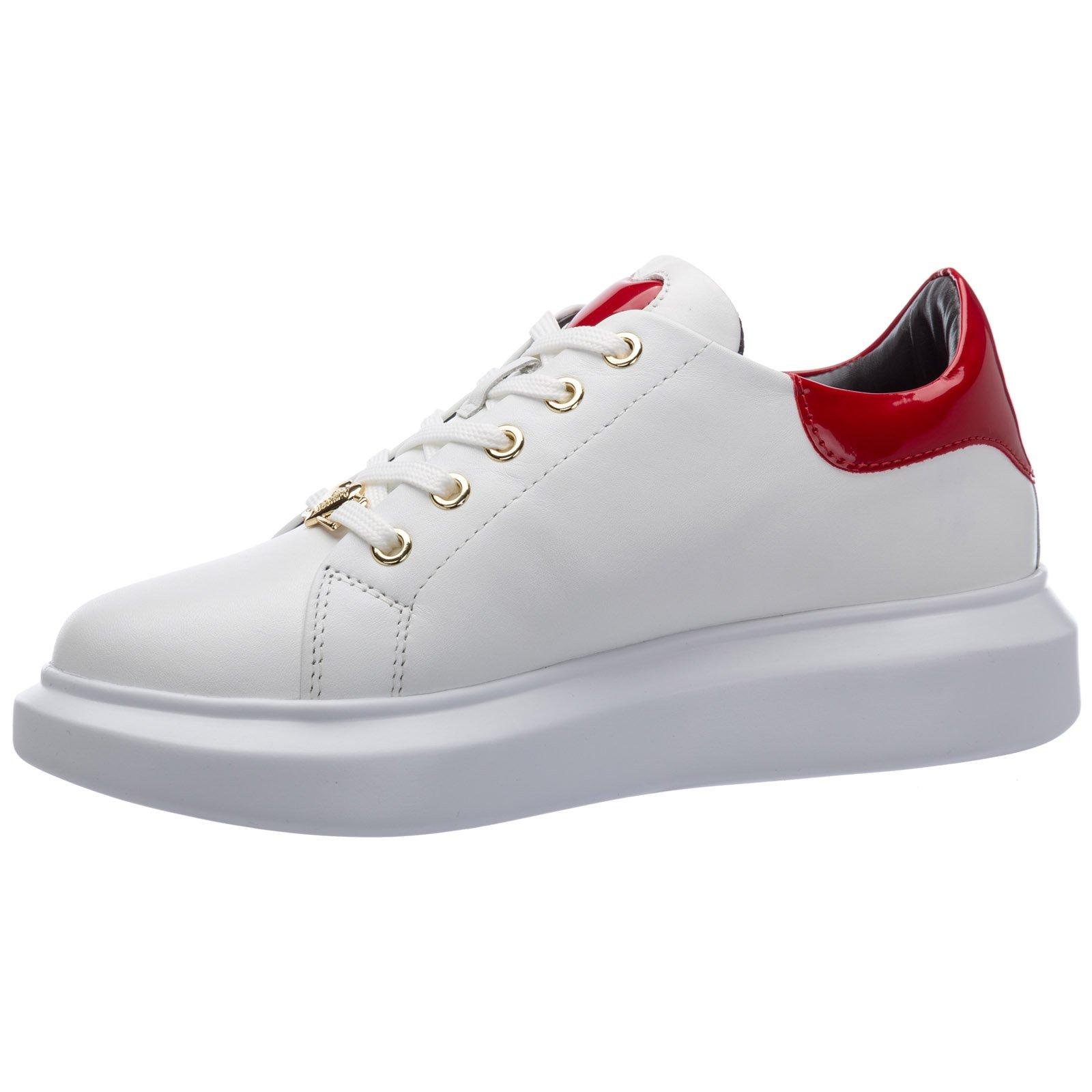 Love Moschino Leather Sequin Heart Detailed Sneakers in White - Lyst