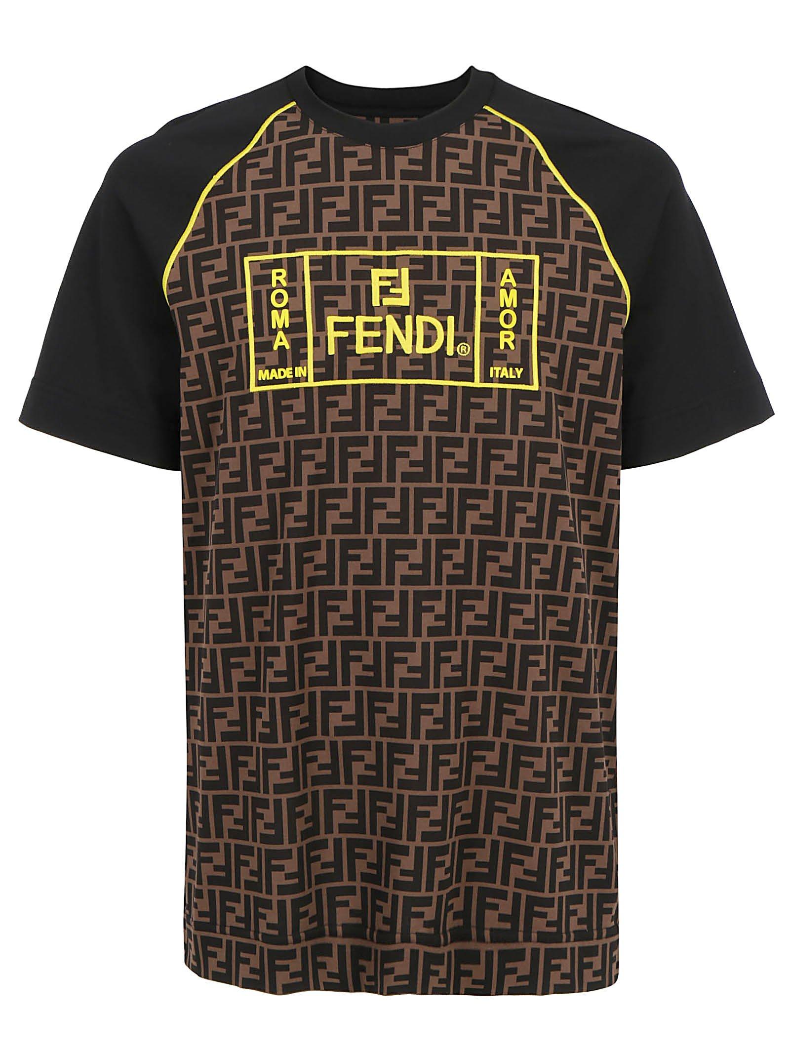 Fendi Cotton Contrasting Panelled Monogram T-shirt in Black for Men ...