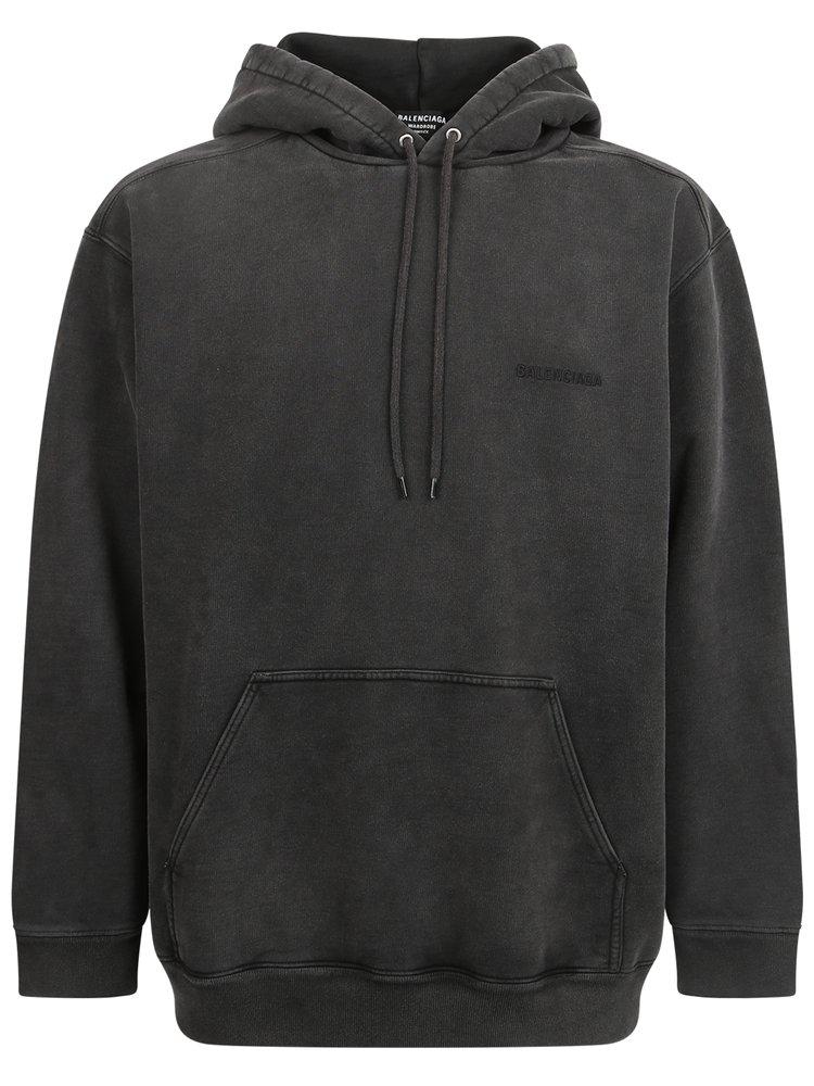 Balenciaga Logo Embroidered Drawstring Hoodie in Grey for Men Lyst UK