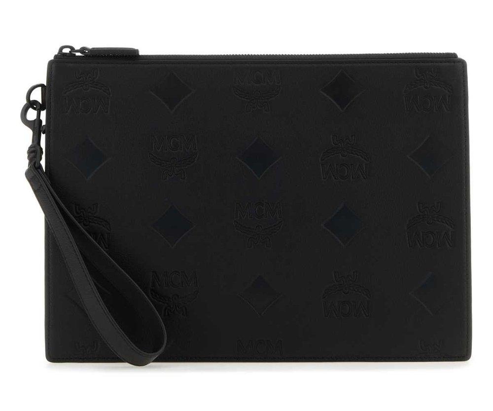 MCM Aren Monogram Debossed Clutch Bag in Black Lyst