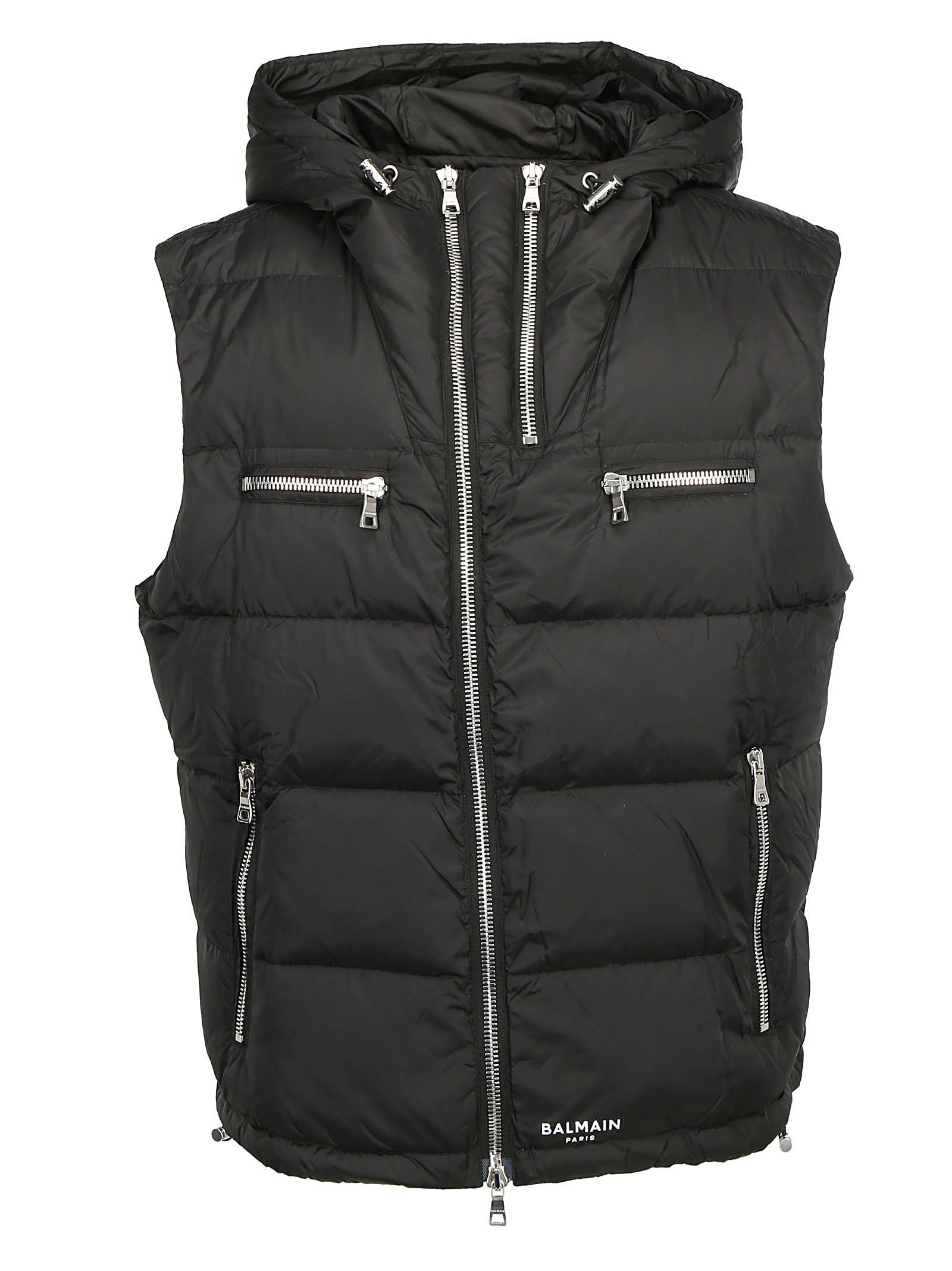 Balmain Synthetic Hooded Puffer Gilet in Black for Men Lyst
