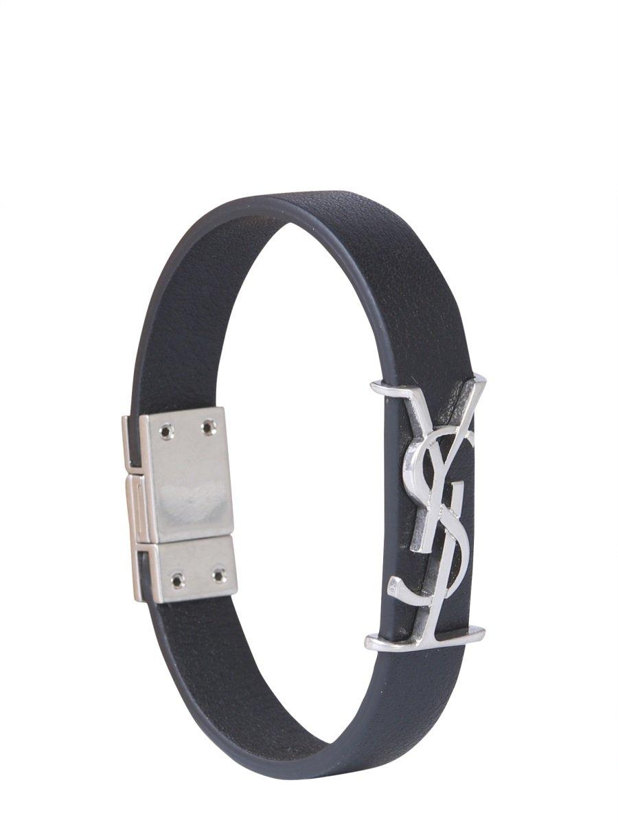 Saint Laurent Leather Ysl Bracelet in Black | Lyst