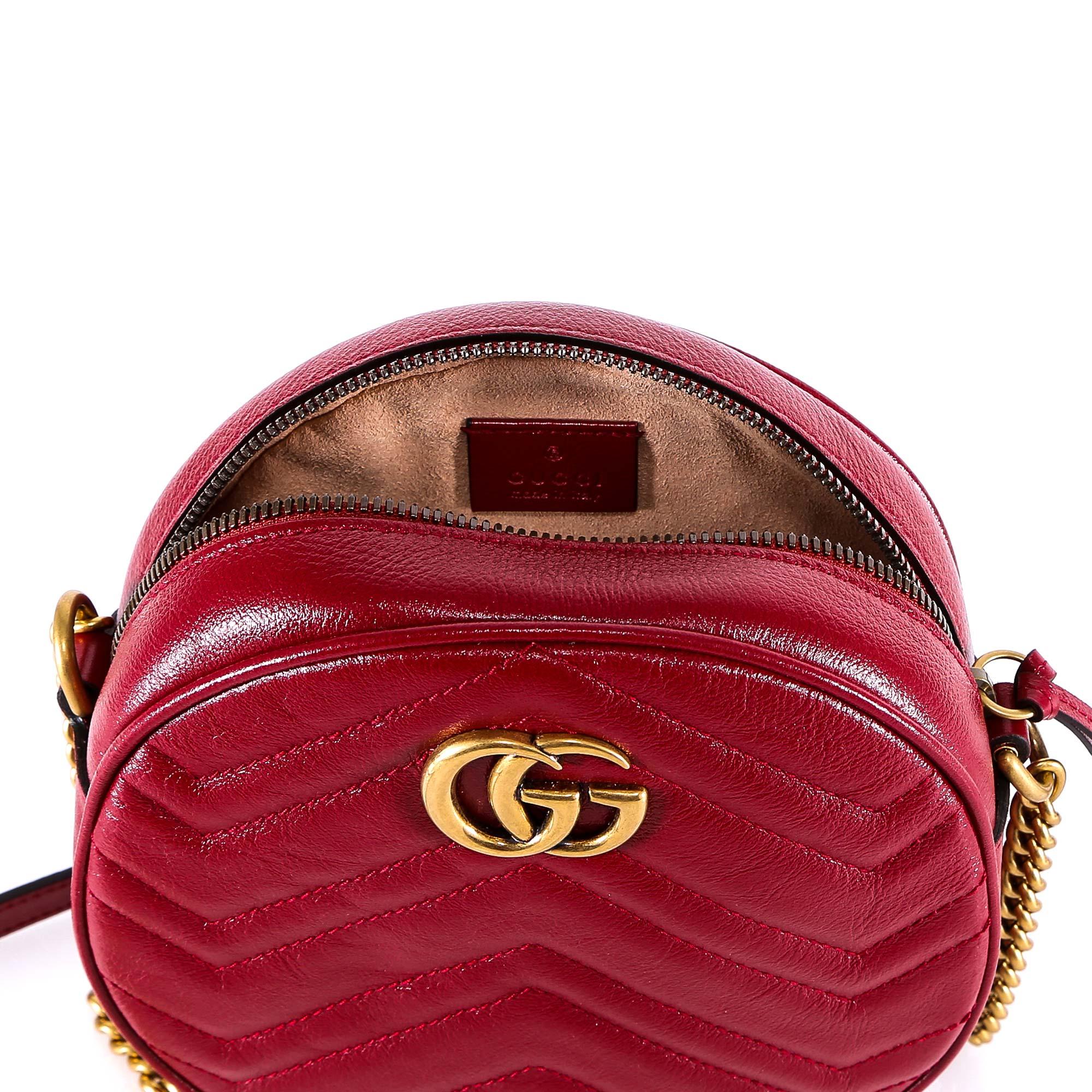 GUCCI GG Marmont Mini Round Leather Coin Purse Red 575160