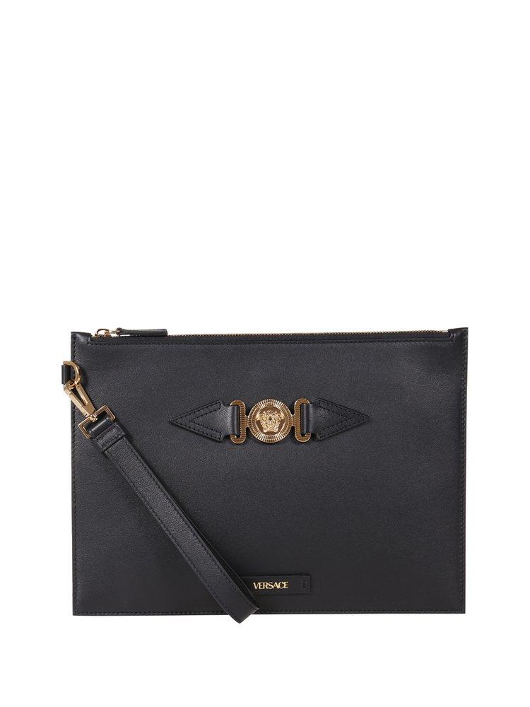 Versace Logo Plaque Zipped Clutch Bag in Gray for Men Lyst