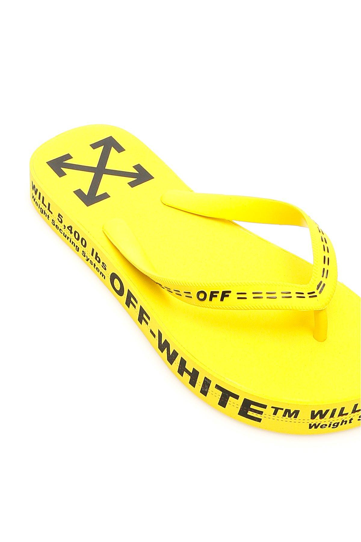 yellow off white flip flops