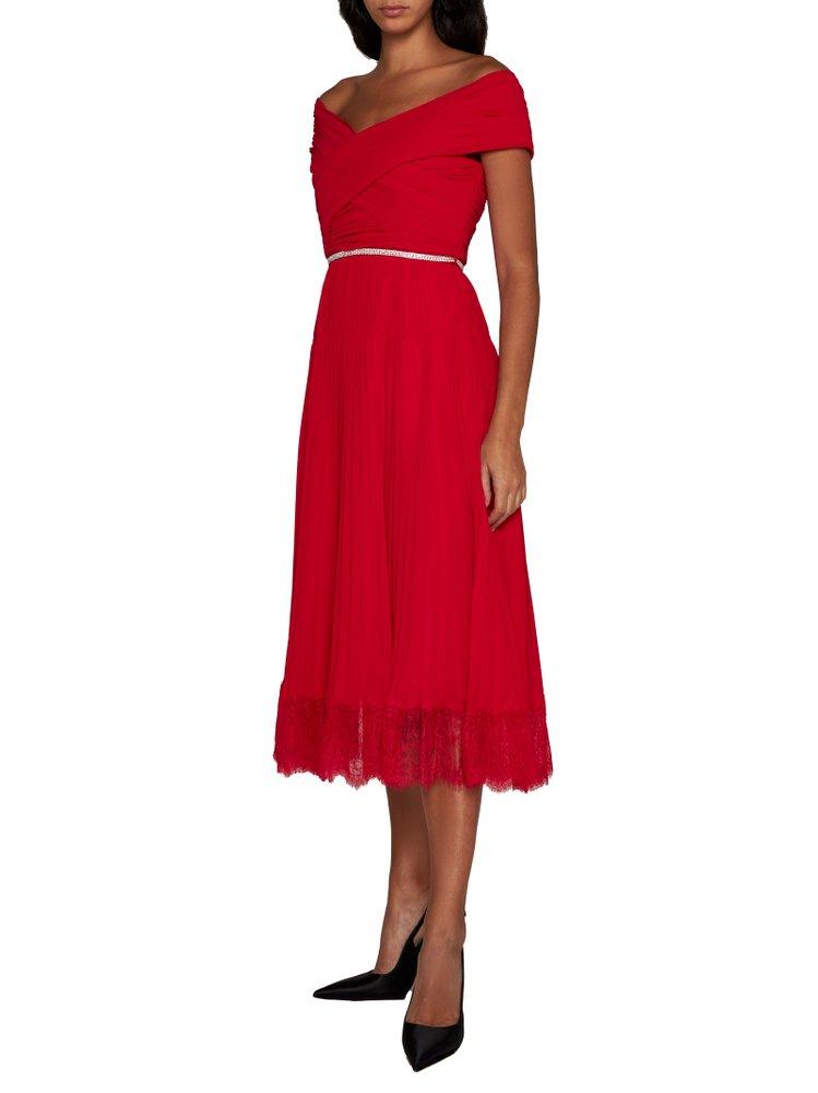 Self portrait red off shoulder dress cheap