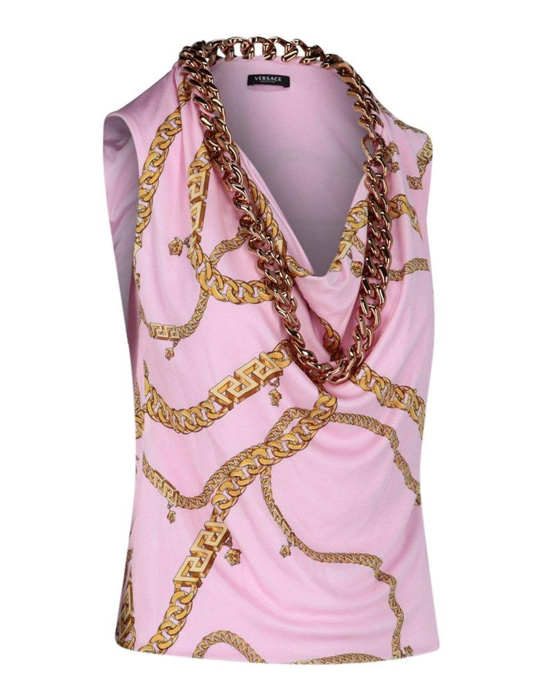 Womens Clothing Tops Sleeveless and tank tops Versace Synthetic Chain Print Sleeveless Top With Chain Link Detail in Pink 