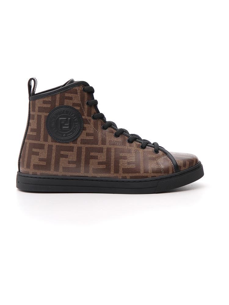 Fendi Rubber Logo High-top Sneakers in Brown | Lyst