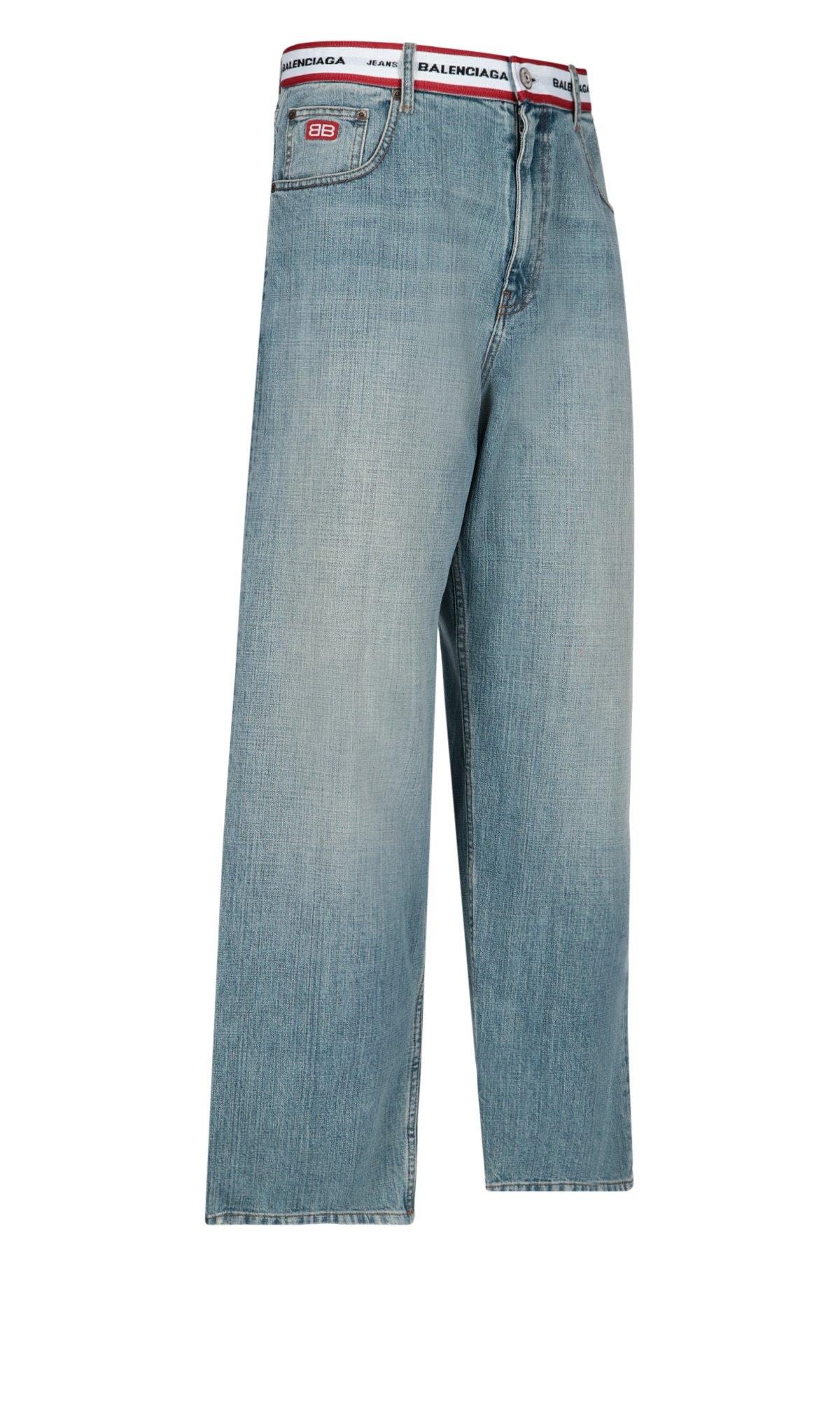Balenciaga Logo Waistband Jeans in Blue for Men | Lyst