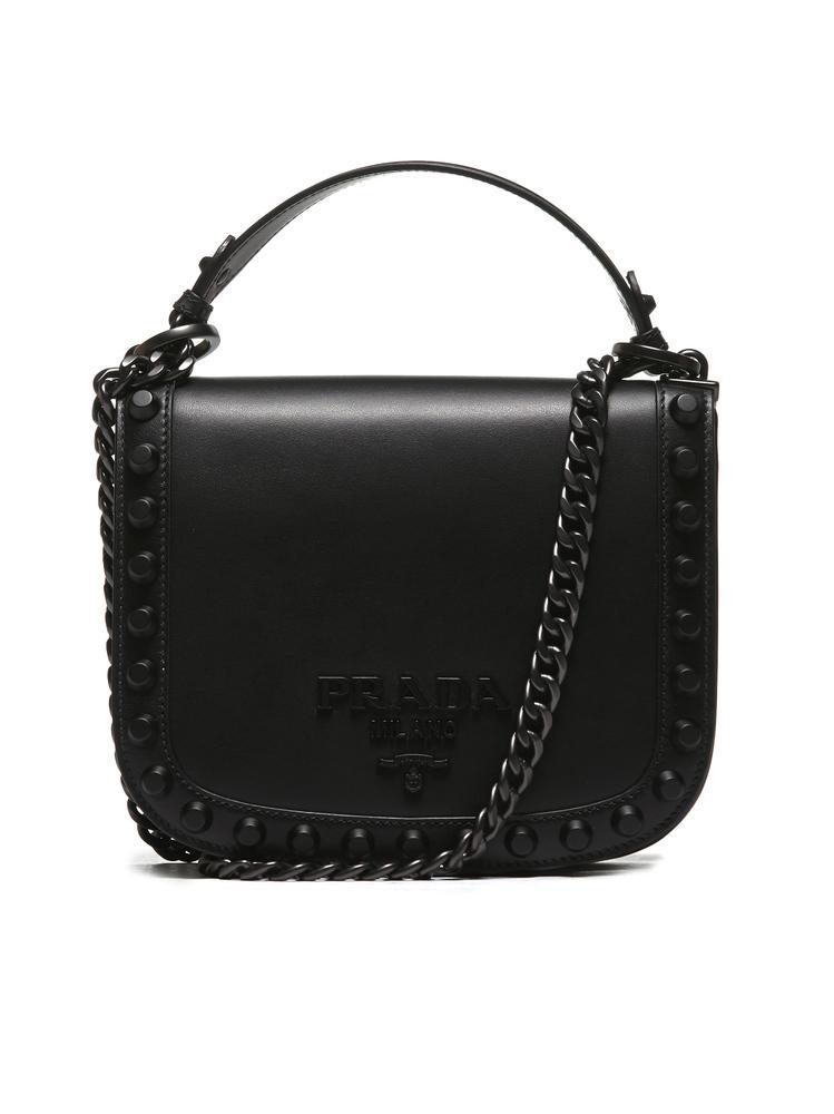 Prada Logo Embossed Shoulder Bag in Black Lyst