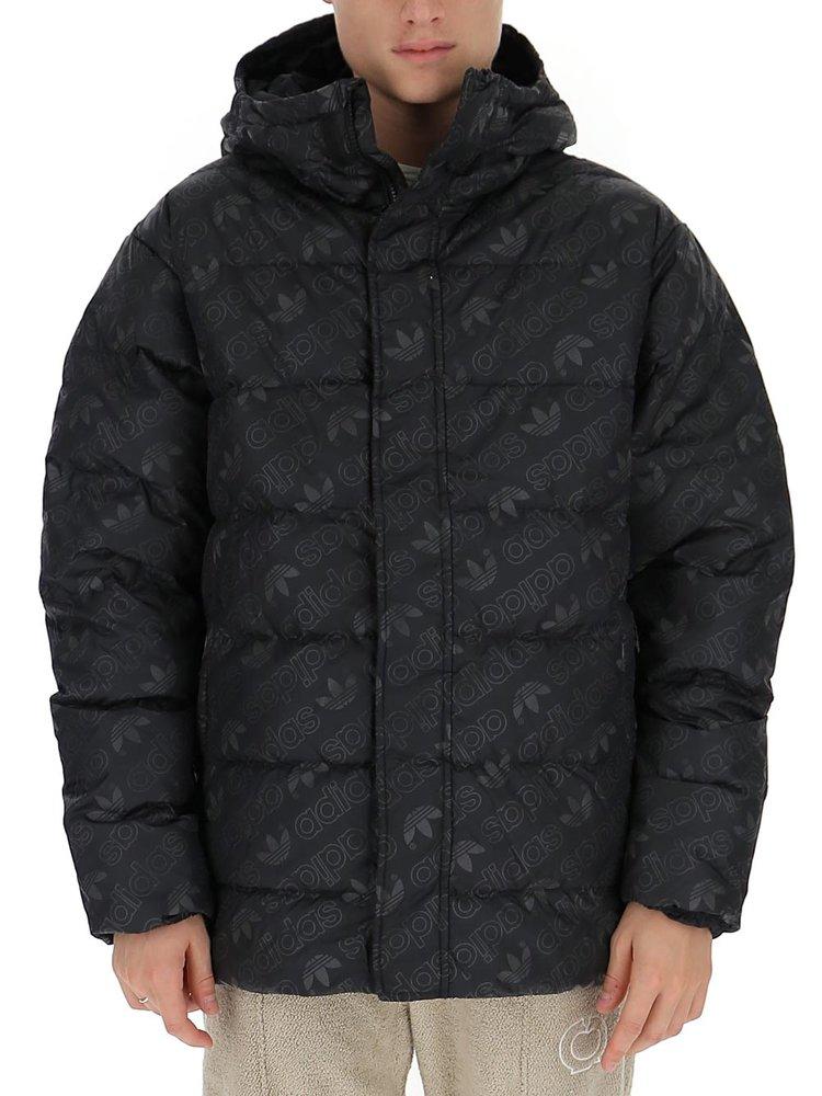 adidas Originals Allover Logo Printed Puffer Jacket in Black for Men | Lyst