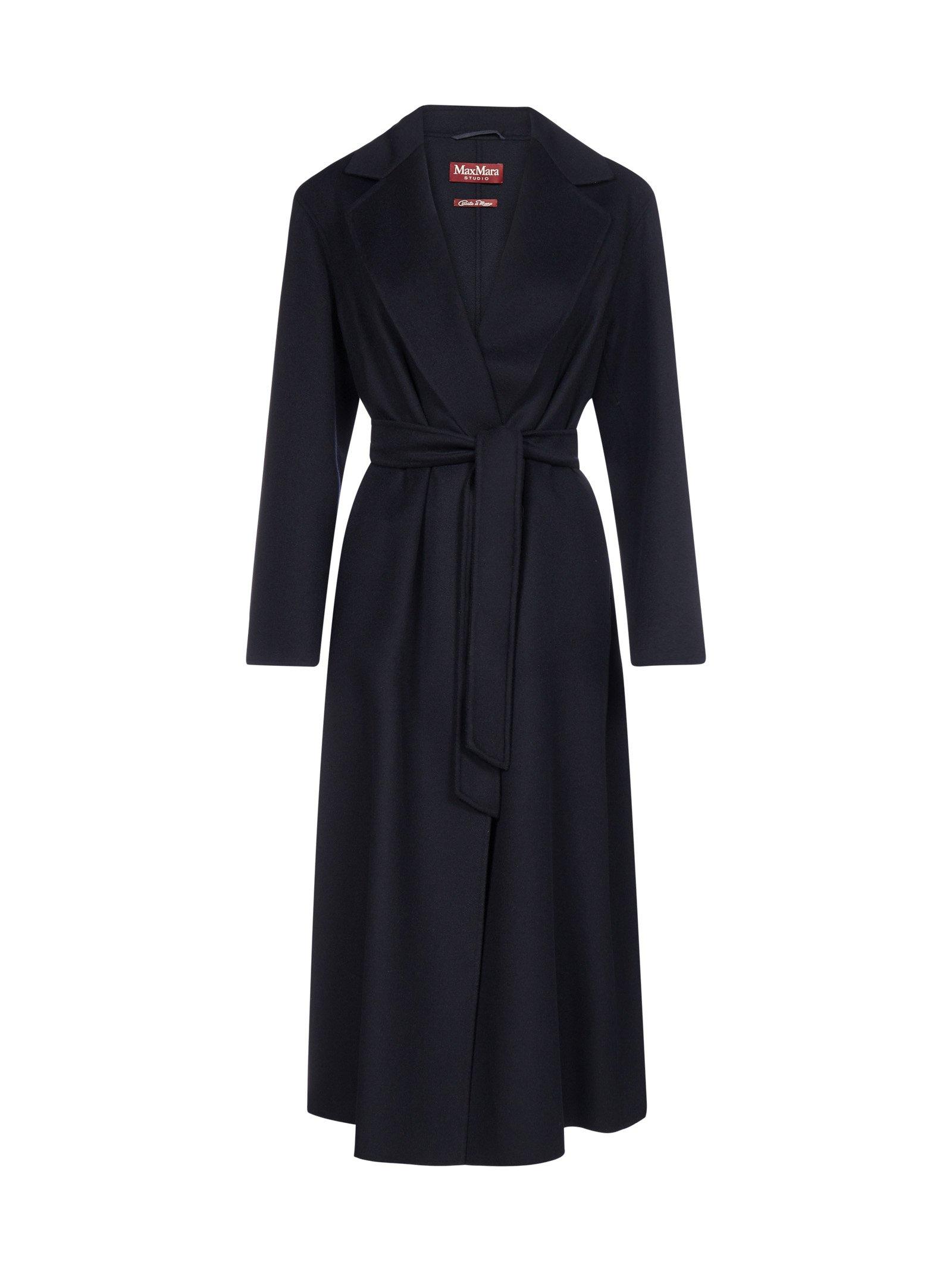 black wrap belted coat