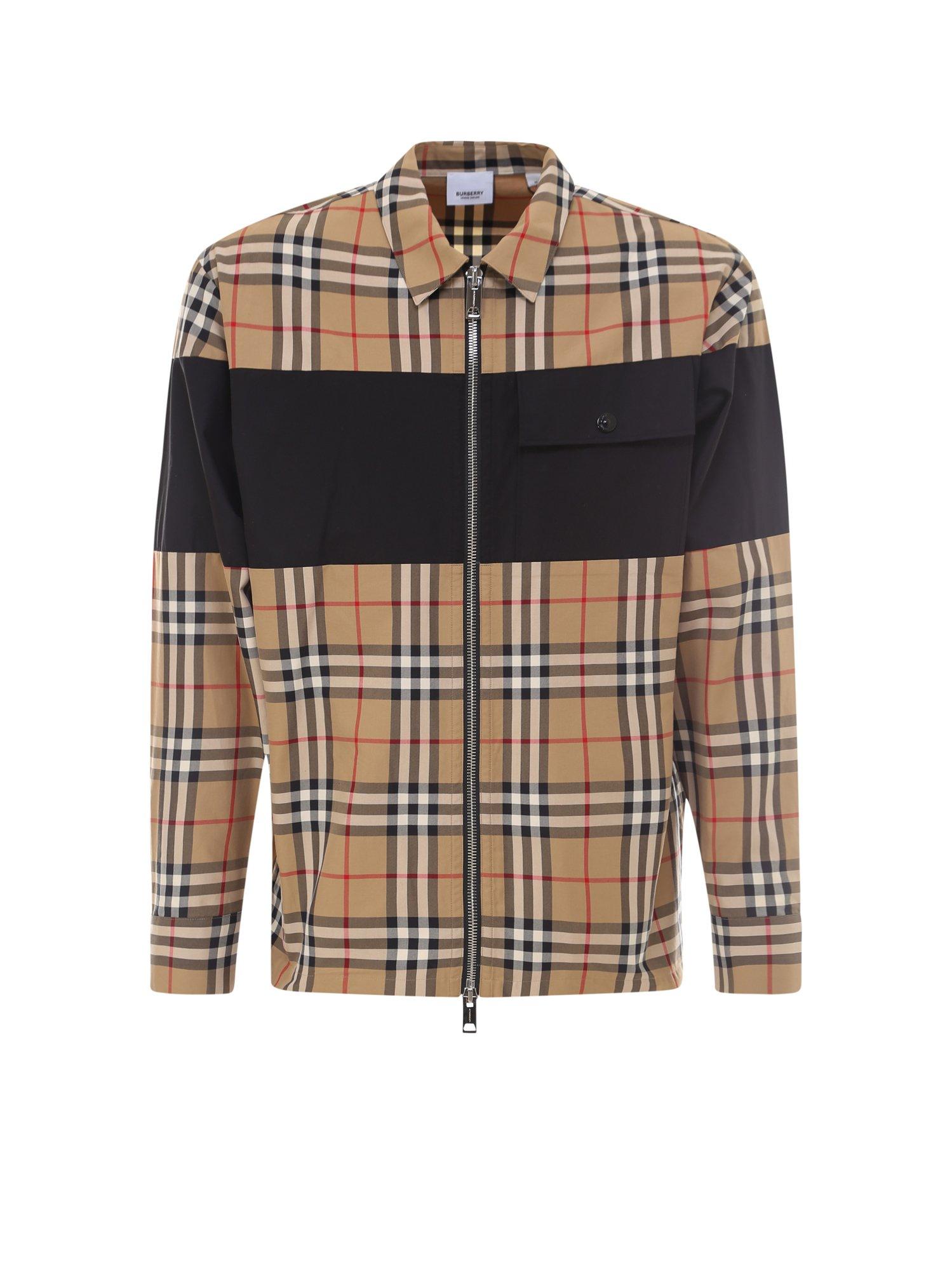Burberry Cotton Contrast Panel Check Zipped Shirt for Men | Lyst