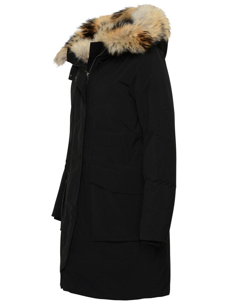 Woolrich Hooded Padded Coat in Black | Lyst