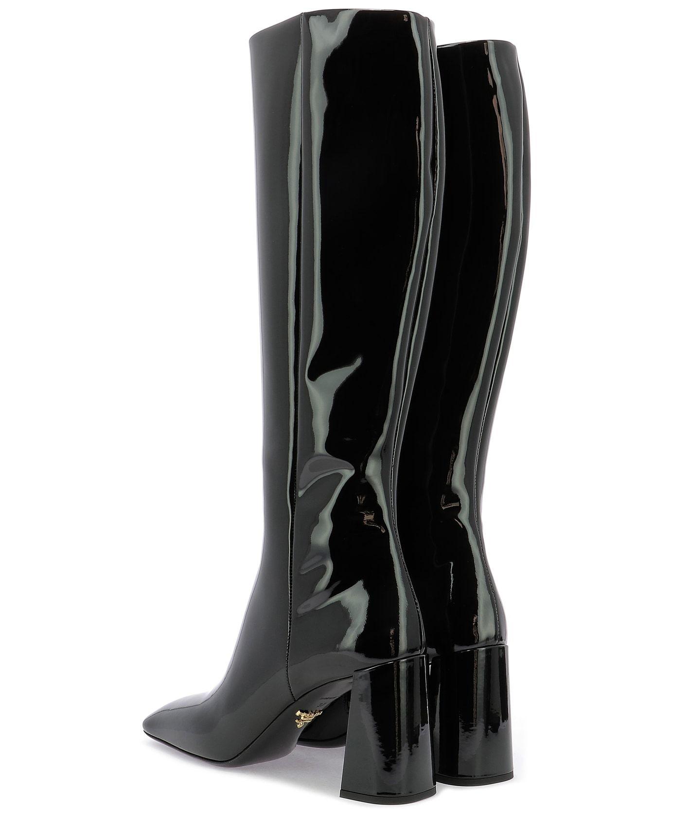 Prada Leather Knee High Boots in Black - Lyst