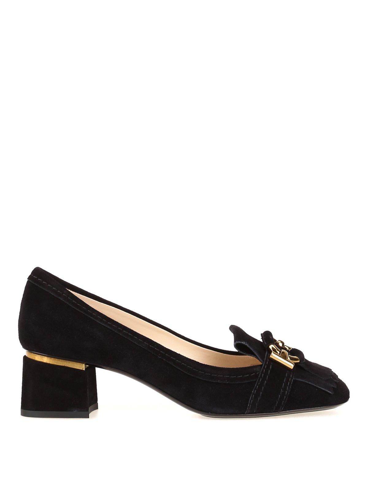 Tod's Suede Fringe Detail Block Heel Pumps in Black - Lyst