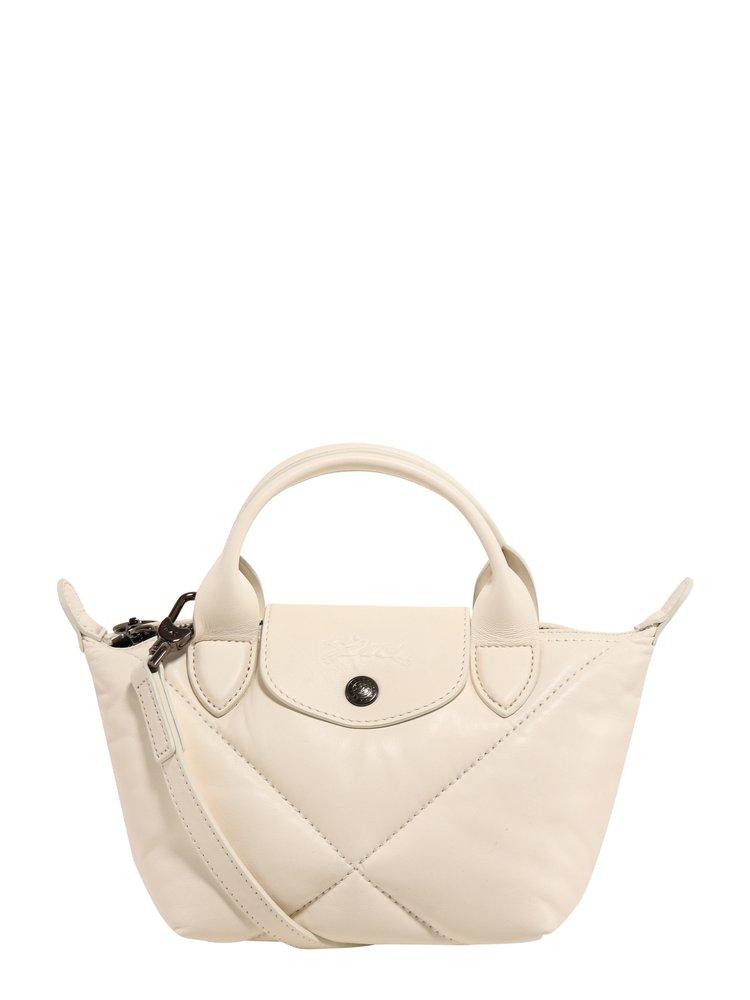 Longchamp Le Pliage Cuir Extra Small Top Handle Bag in White | Lyst