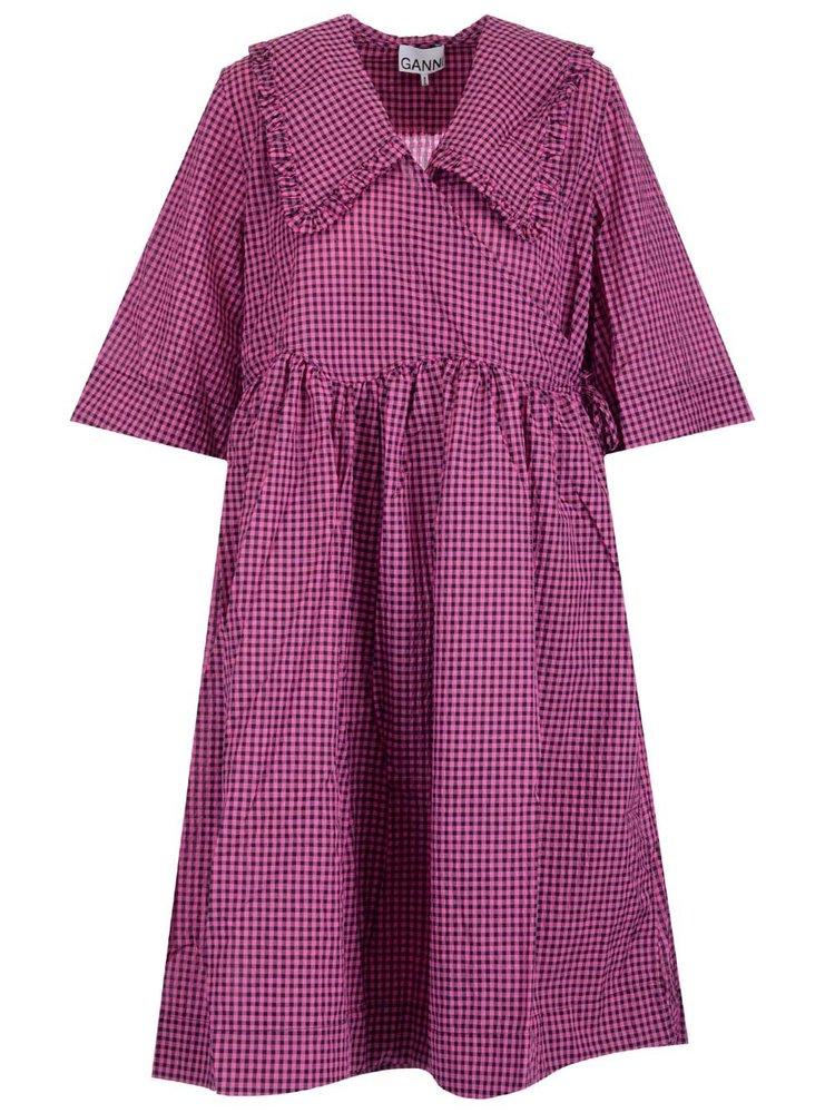 Ganni Cotton Check-pattern A-line Dress 
