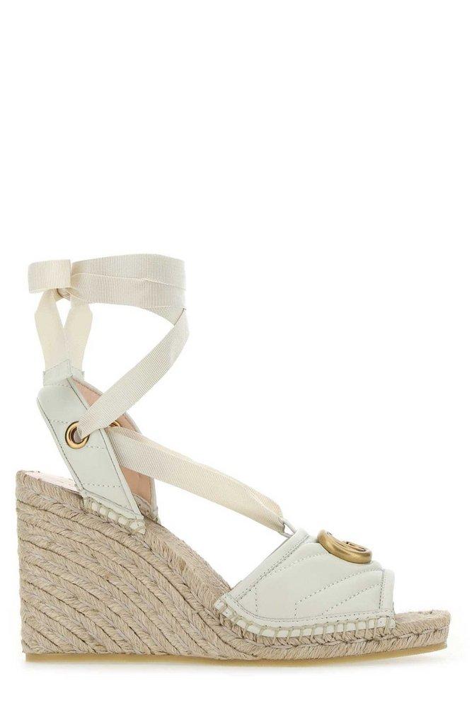 Leather Espadrille Wedge Sandals in White - Gucci