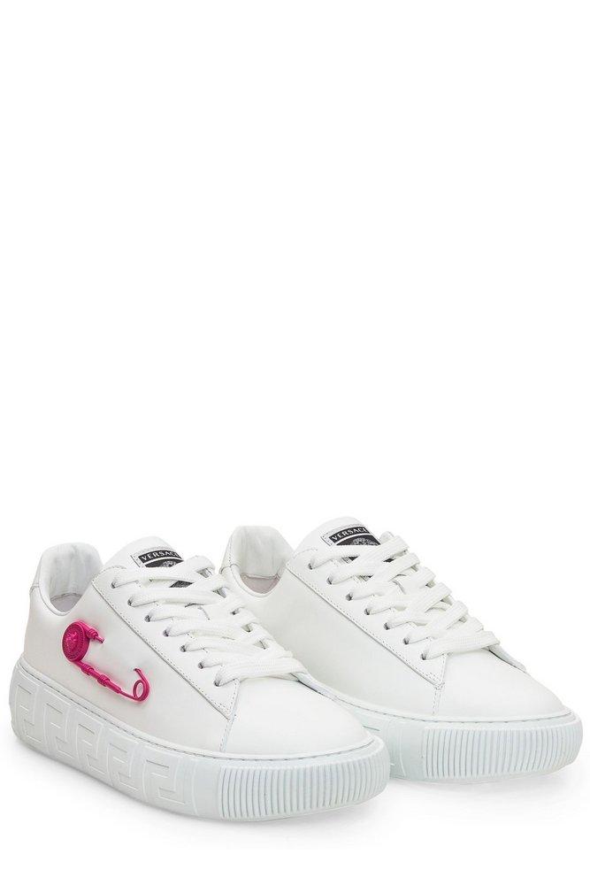 Versace Safety-pin Lace Up Sneakers in White | Lyst