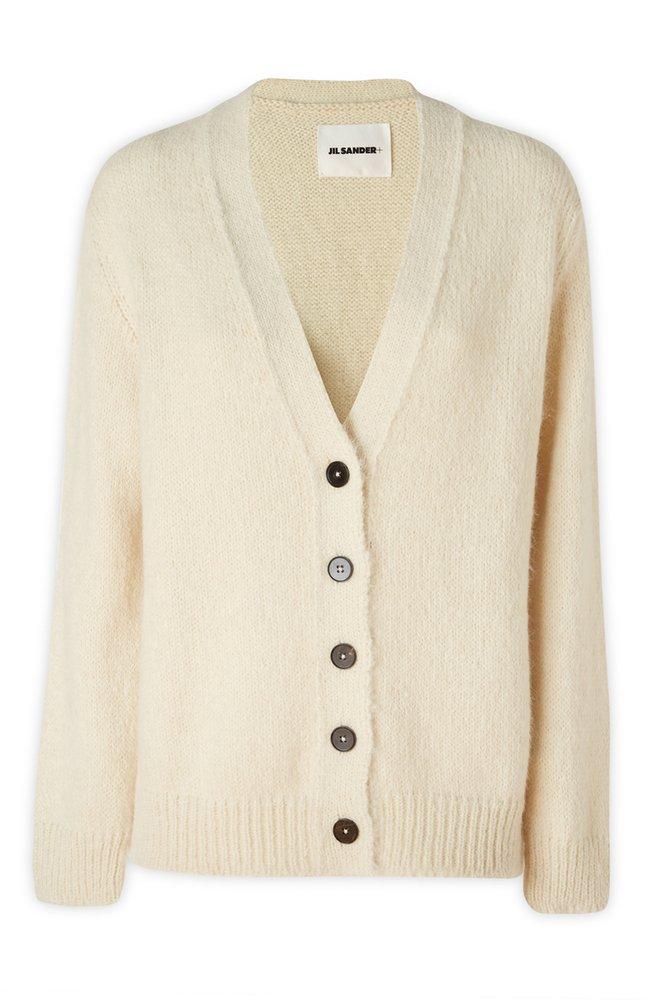 Jil Sander Buttoned V-neck Cardigan in Natural | Lyst