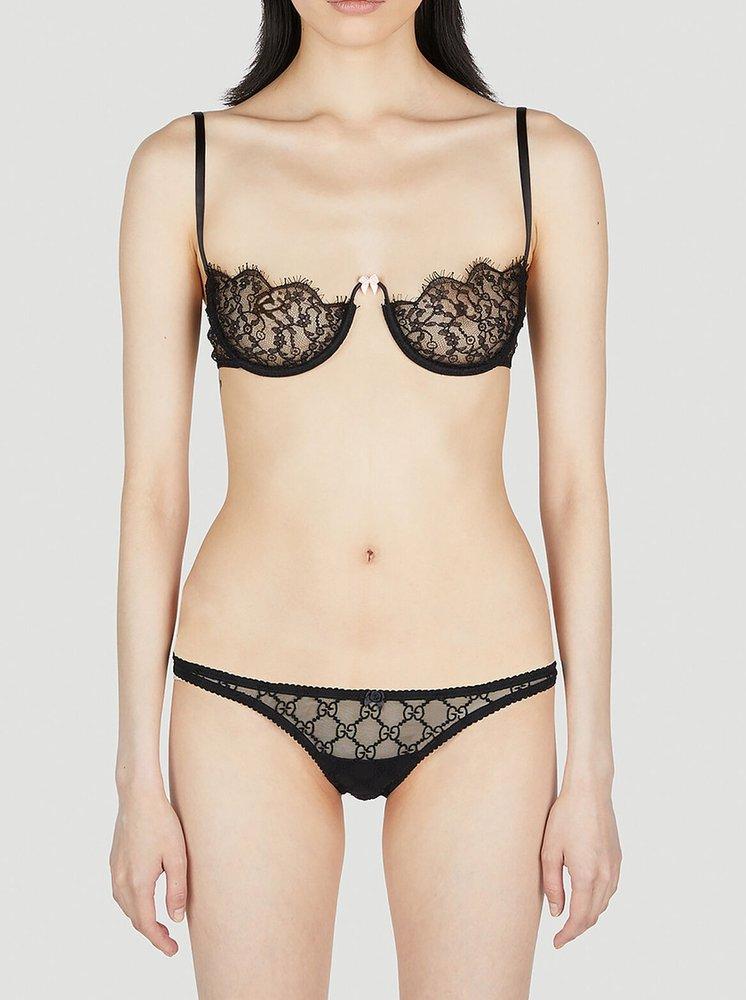 Gucci Sweetheart Neck Floral-lace Bra in Natural