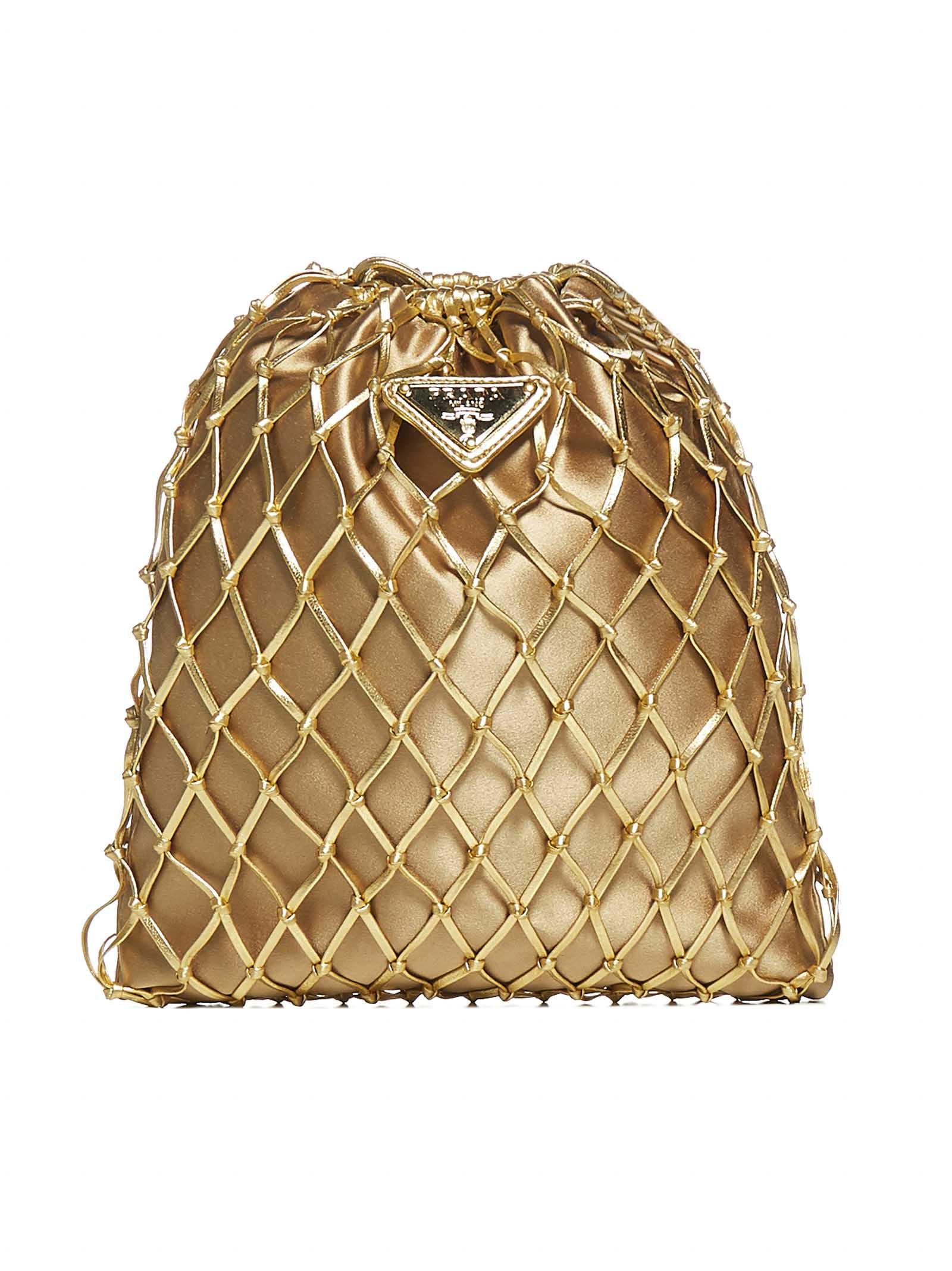Prada Mesh & Satin Drawstring Bag in Gold (Metallic) | Lyst