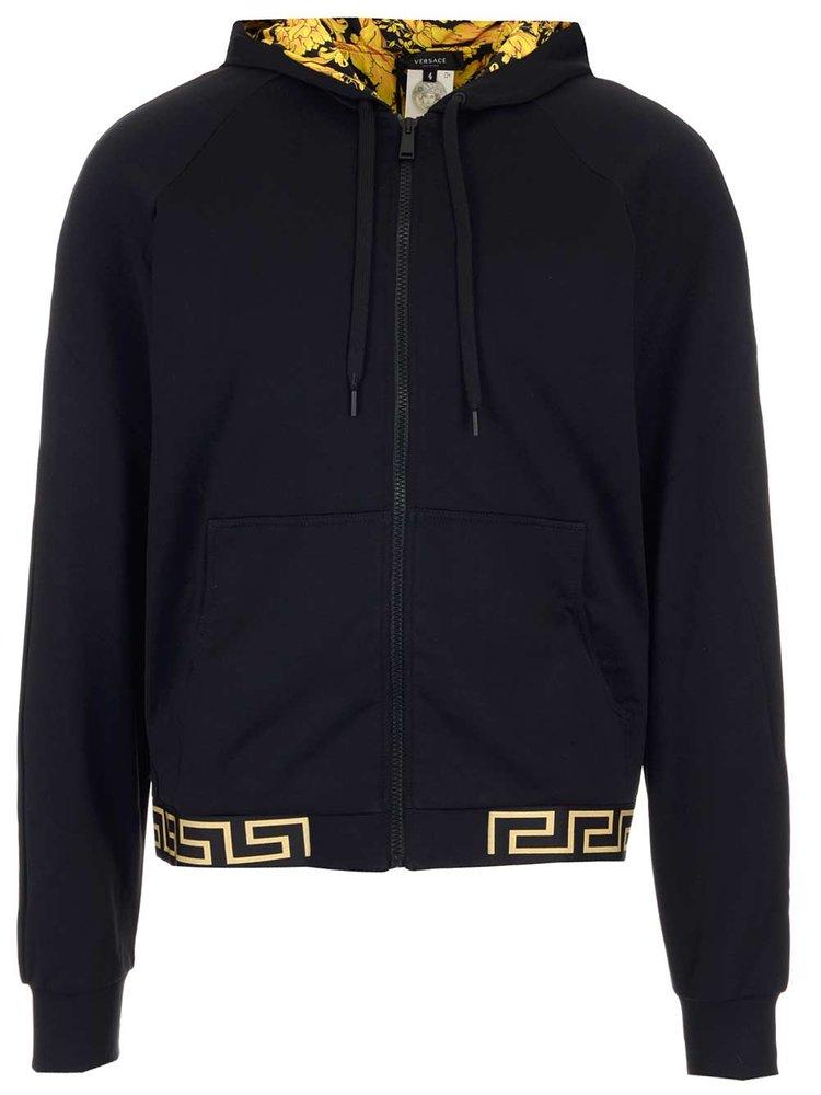 Versace Greca Border Zip-up Hoodie in Black for Men | Lyst
