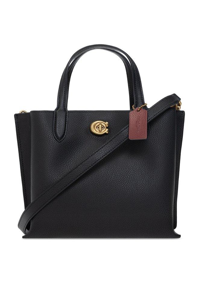 COACH Tag-detail Leather Tote Bag in Black | Lyst