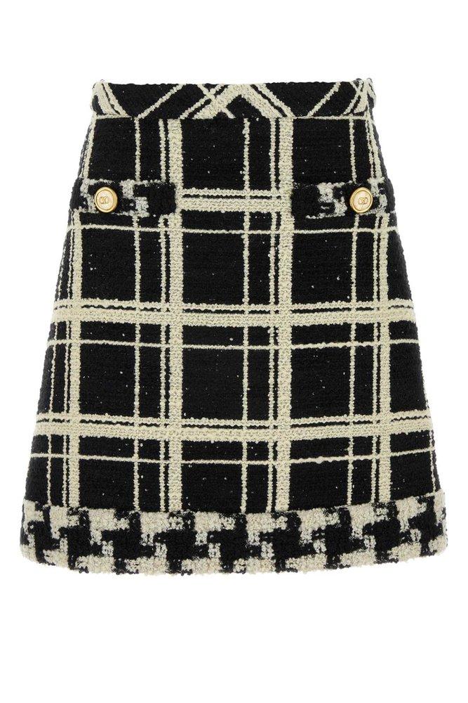 スカート VALENTINO Macro Check tweed mini skirt Macro Check Tweed Skirt for Woman in Black/ivory | Valentino US