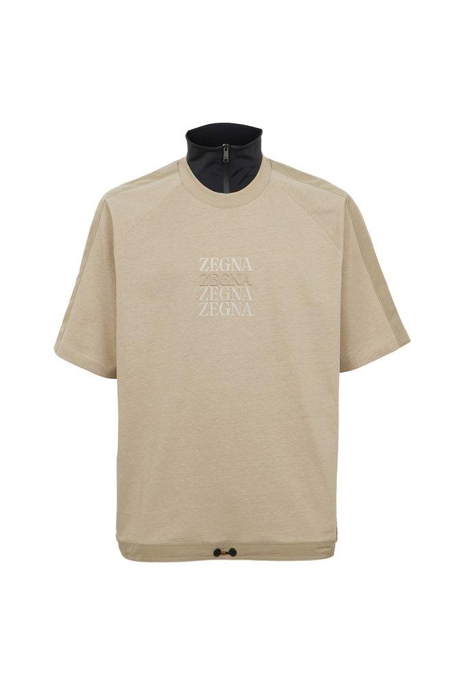 Zegna Mock Neck Logo Print T-shirt in Natural for Men | Lyst