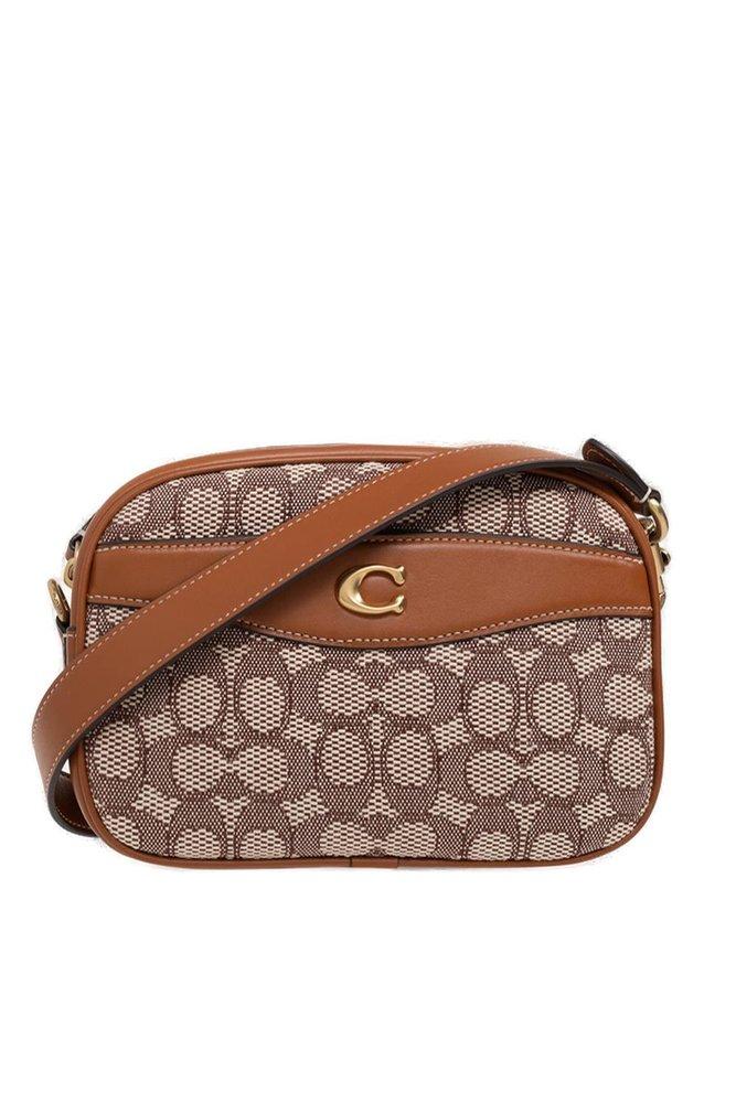 COACH Logo Plaque Signature Jacquard Camera Bag in Brown Lyst