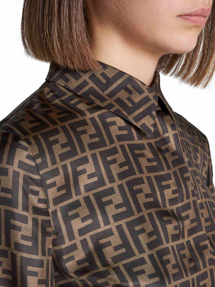 Fendi Ff Logo Monogram Cropped Shirt in Brown | Lyst