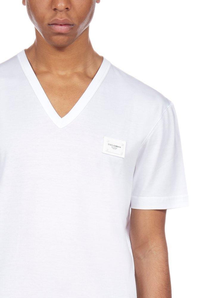 Dolce Gabbana Logo Patch V neck T shirt in White for Men Lyst