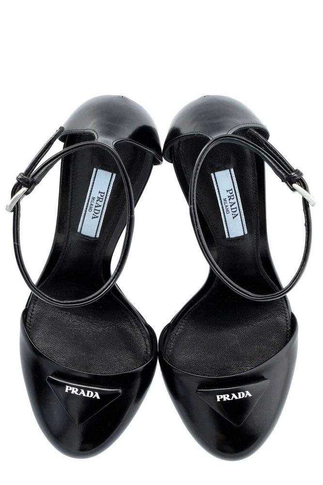 Prada Logo Triangle Platform Pumps in Black | Lyst