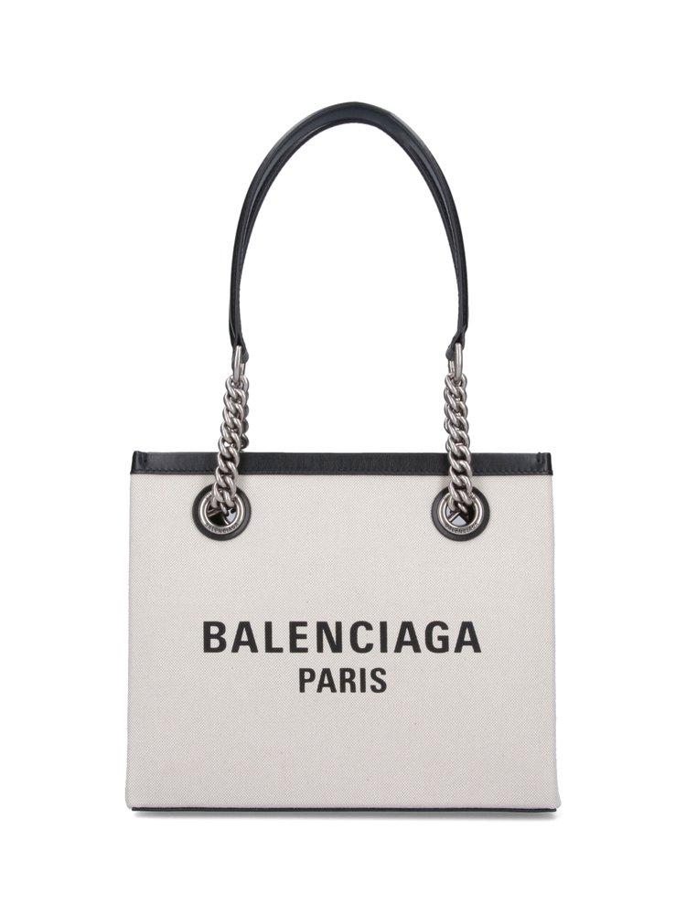 gidsel aldrig artilleri Balenciaga Paris Logo Printed Squared Small Tote Bag in White | Lyst