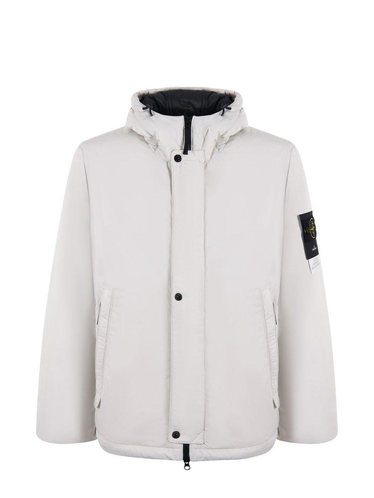 Stone Island Funnel Neck Hooded Jacket in White for Men | Lyst
