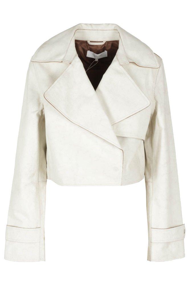 Helmut Lang Cropped Leather Trench Jacket in White | Lyst