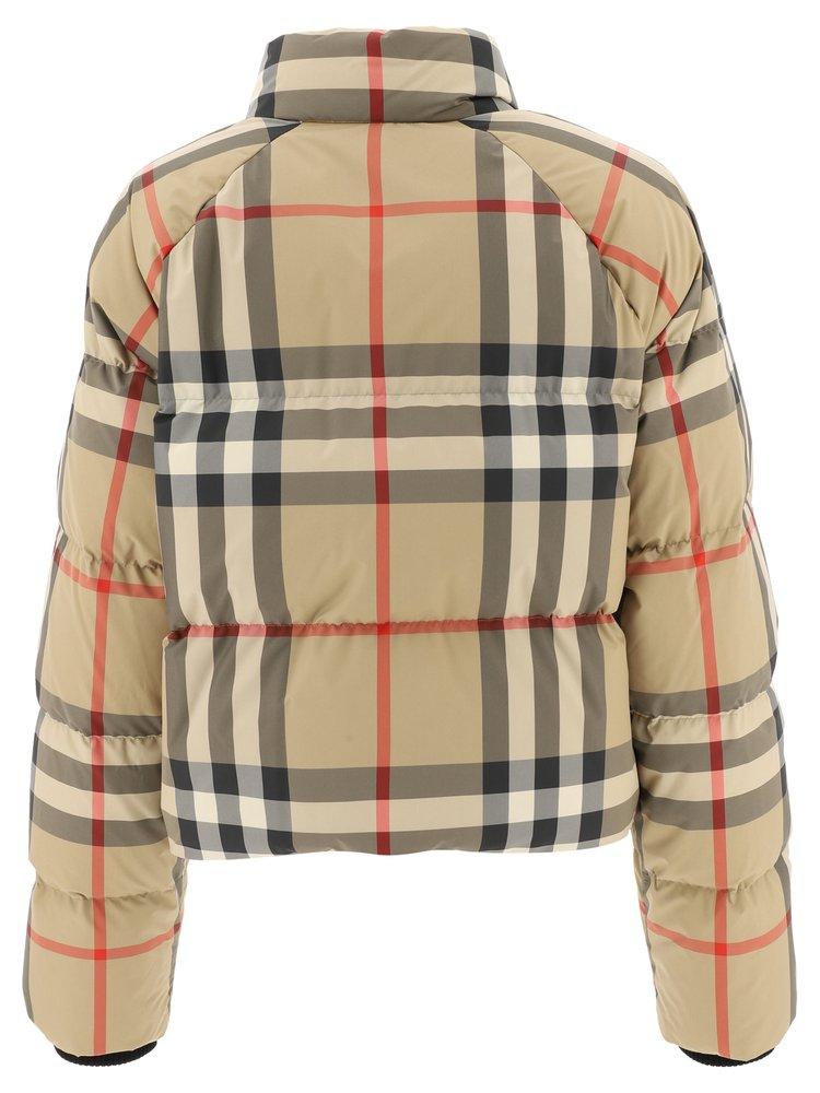 Burberry Check Cropped Puffer Jacket in Natural | Lyst
