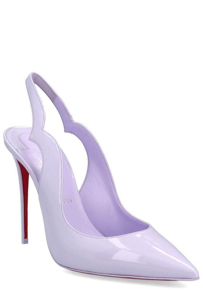 CHRISTIAN LOUBOUTIN Crocodile Purple Platform Toe Slingback High Heels Red  Sole Sandals - Chelsea Vintage Couture