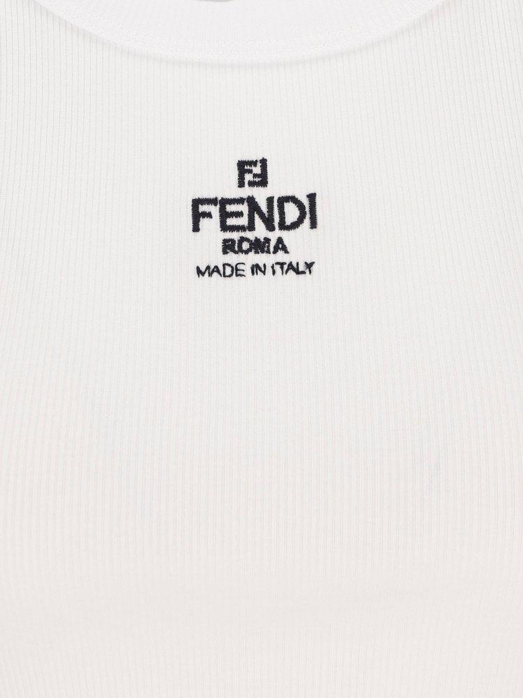 Fendi Logo Embroidered Knitted Tank Top in White | Lyst