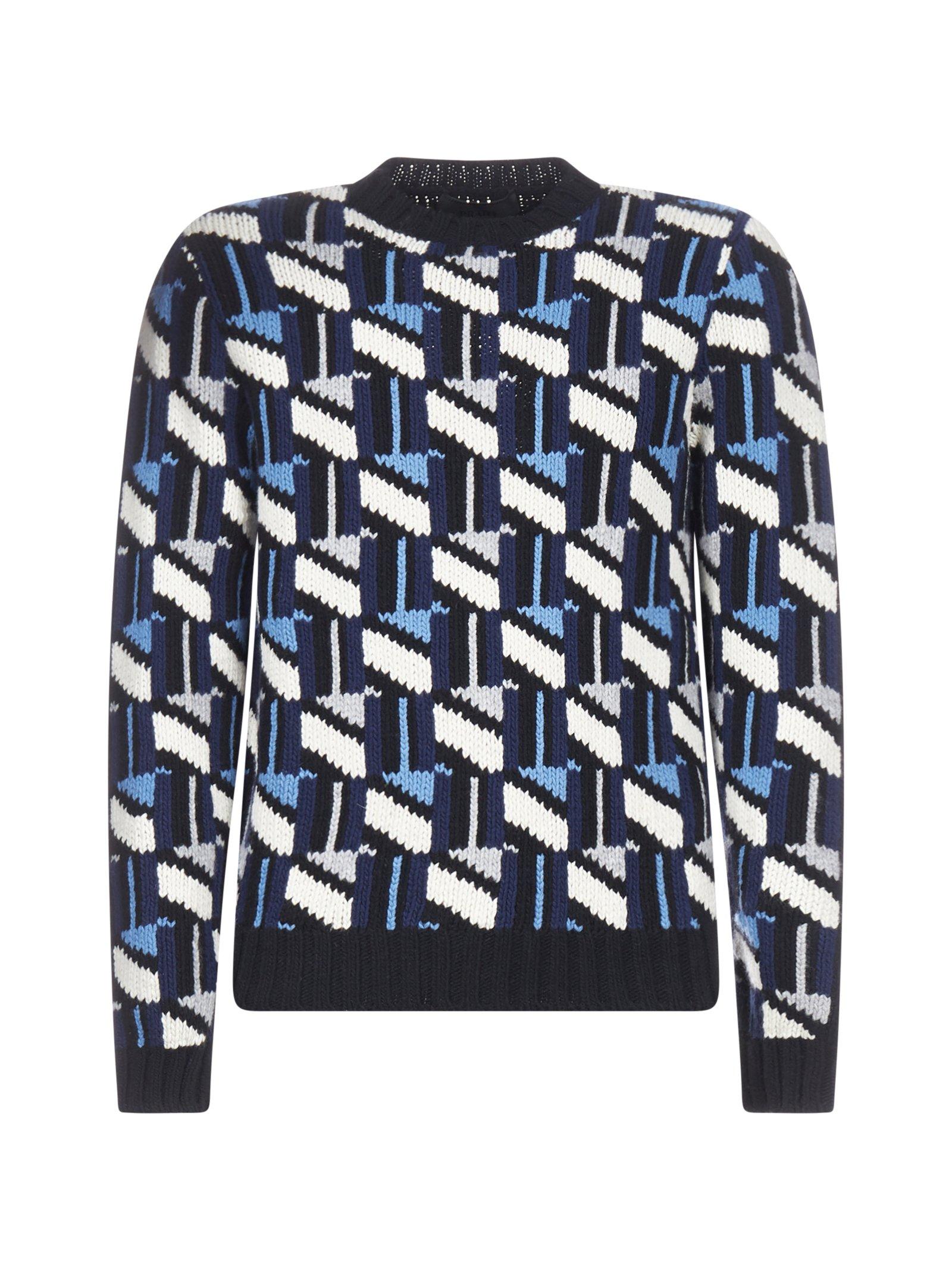 Prada Geometric-patterned Wool And Cashmere Blend Sweater in Blue for ...