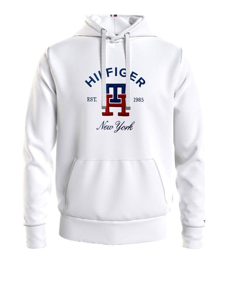 Tommy Hilfiger Logo Print Drawstring Hoodie in White for Men | Lyst