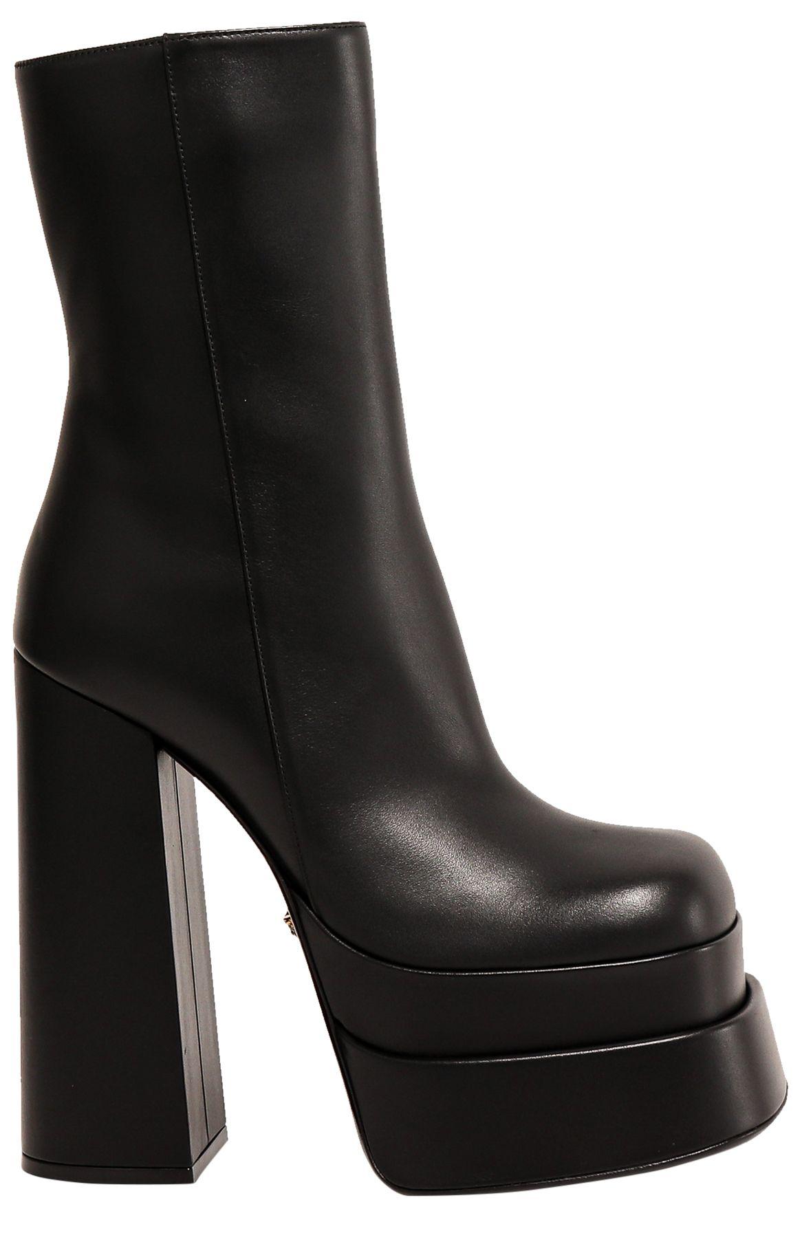 Versace Leather Block Heel Platform Boots in Black - Save 35% | Lyst