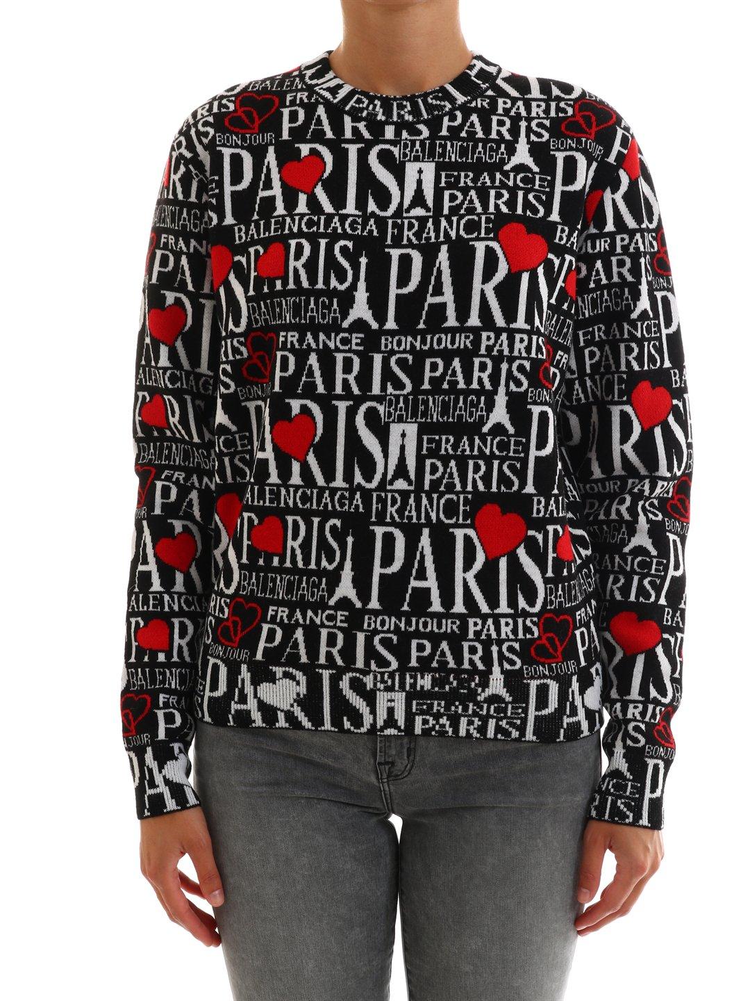 Balenciaga Wool Pullover Bonjour Paris in Black | Lyst