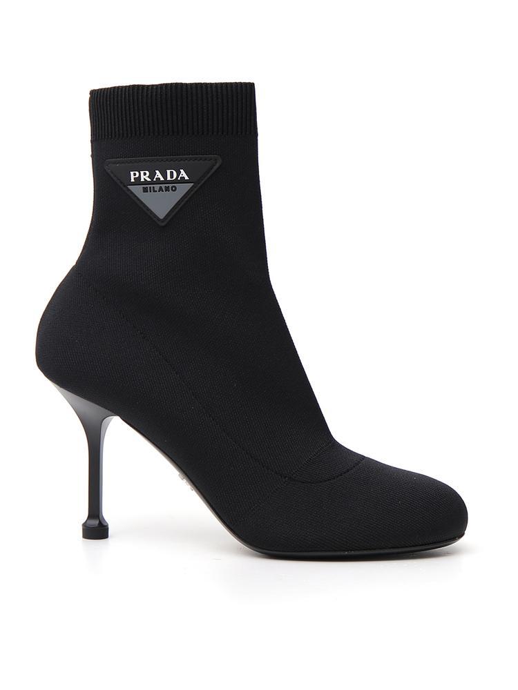 Prada Logo 90 Sock Black Booties | Lyst