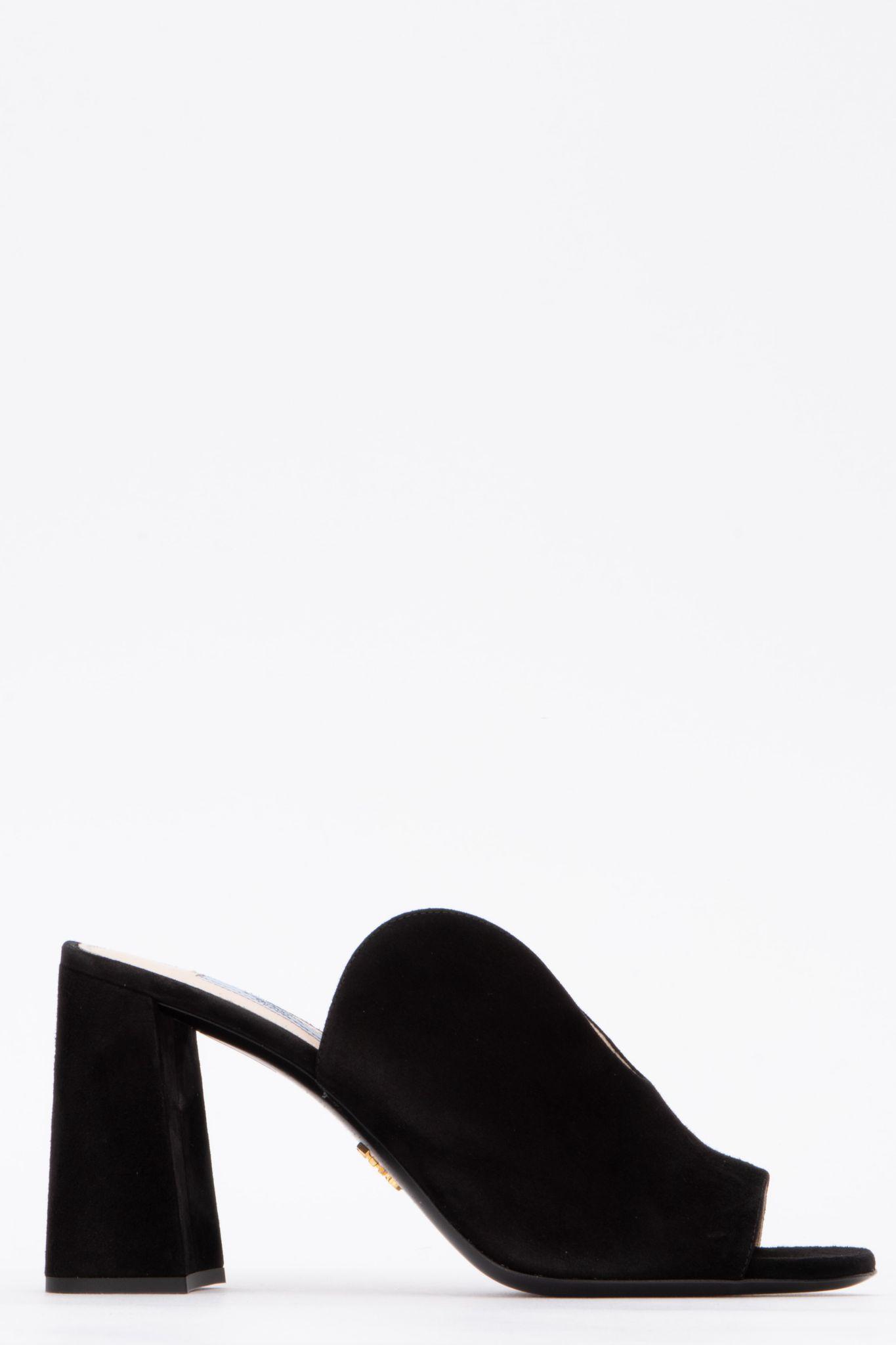 black suede mules block heel