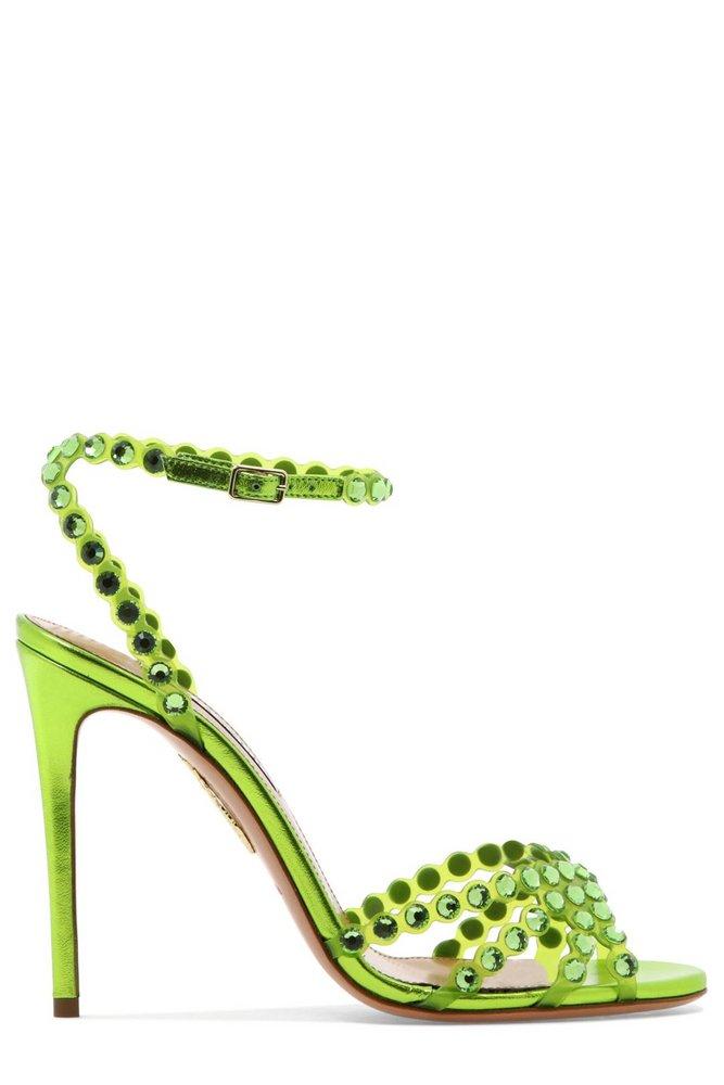 Aquazzura Tequila Embellished Heeled Sandals in Green | Lyst