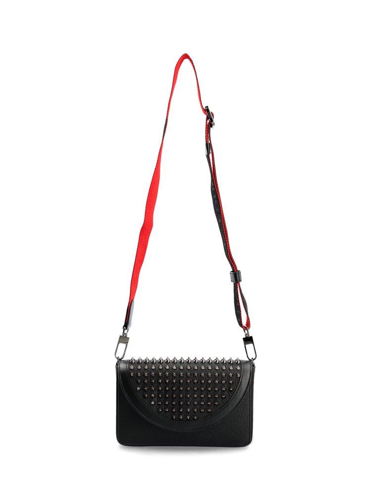 CHRISTIAN LOUBOUTIN: Explorafunk wallet bag in grained leather with Spikes  - Black