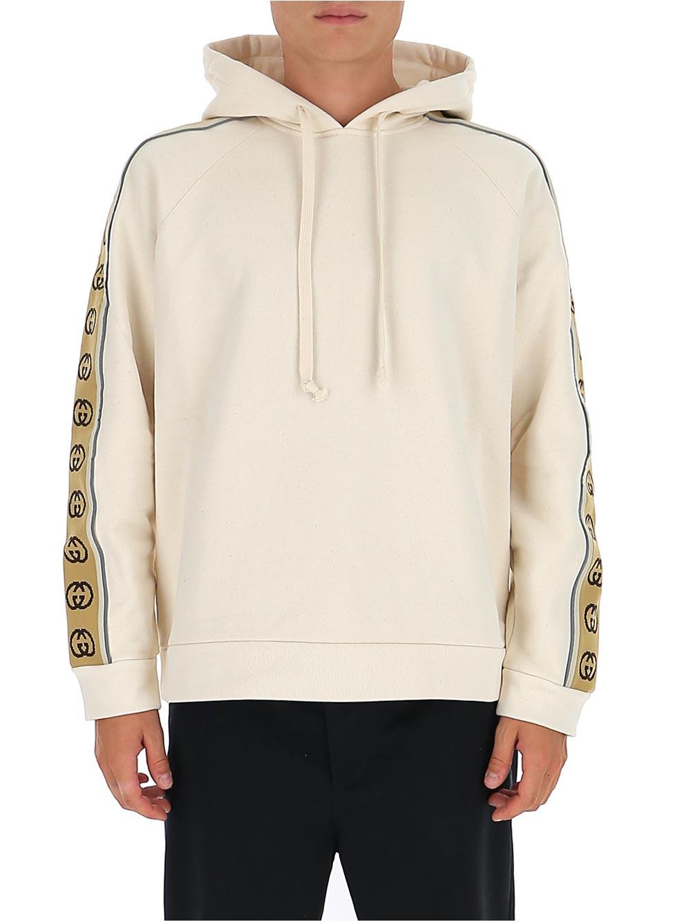 Gucci Hooded Sweatshirt With GG Piping in White for Men | Lyst